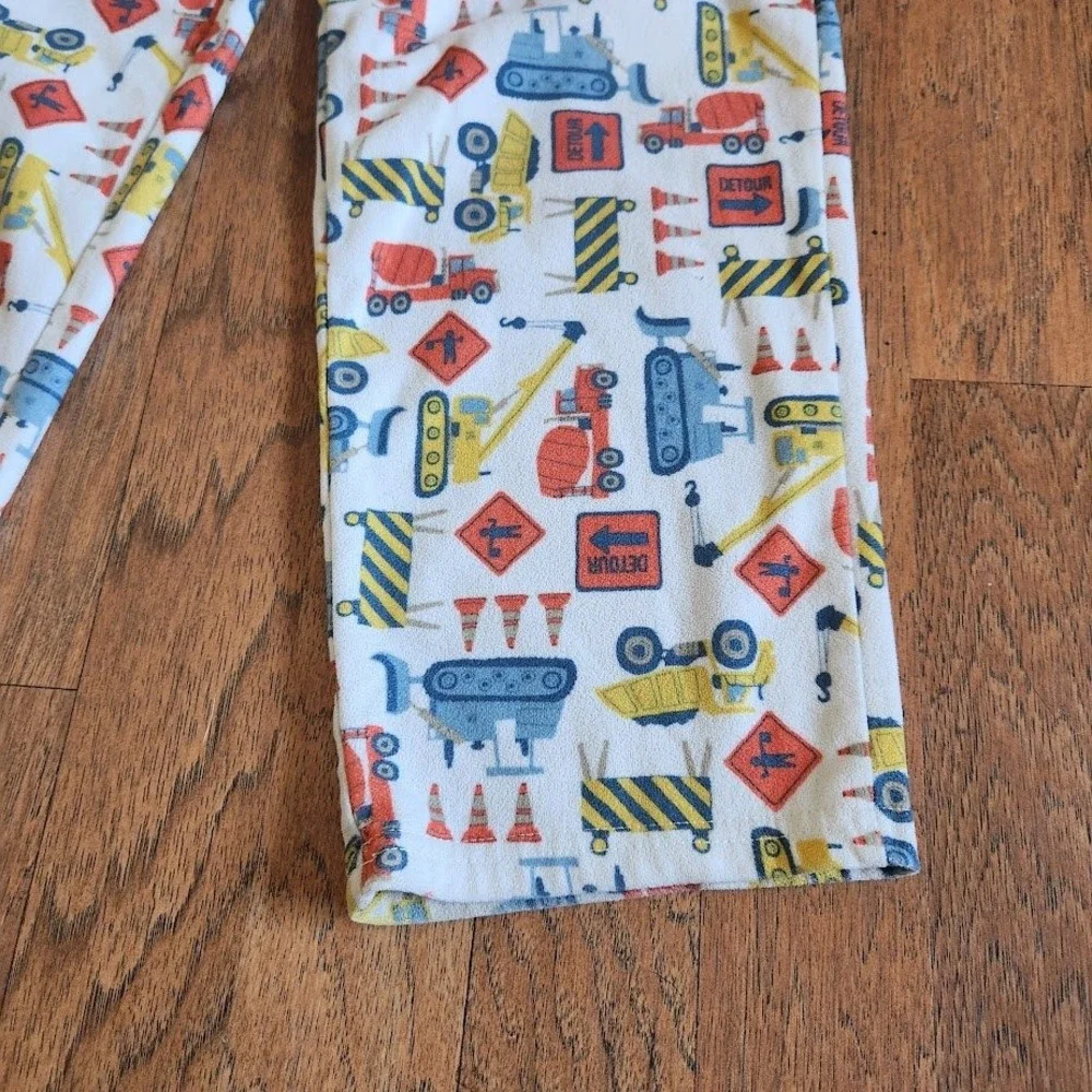 Carters Boys Construction Vehicle Fleece Pajama Pants White Yellow Size 7 627